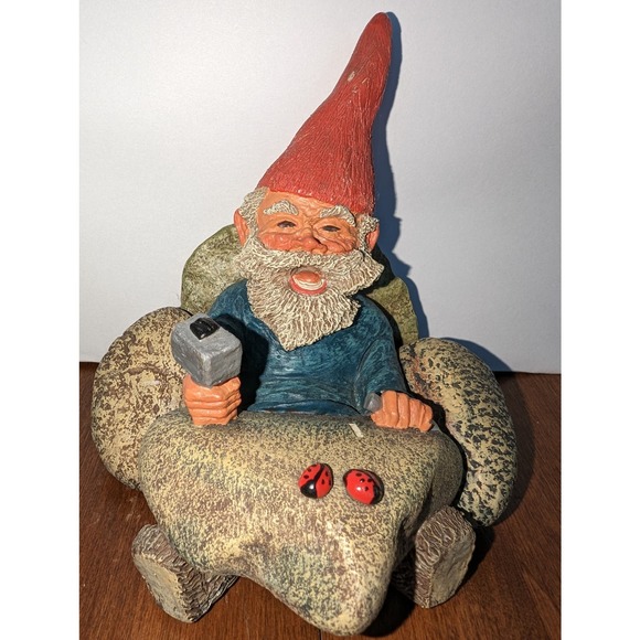 RARE Rien Poortvliet Mr. Happy Rock Ladybug 1997 Gnomes Enesco